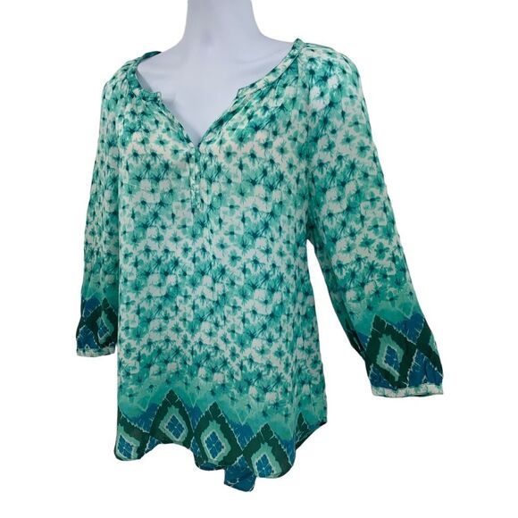 BeachLunchLounge Aqua Azetec Design 3/4 Sleeve Tunic Top Large - Picture 5 of 10